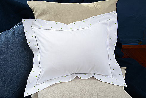 Hemstitch Baby Pillows 12"x16" with Hot Green Polka Dots